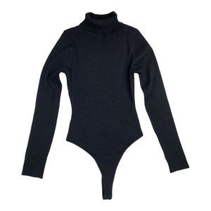 Love Tree Ribbed Body Suit Black Long Sleeve Thong EUC Size L